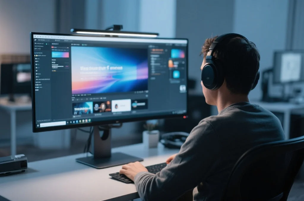 用户在桌面电脑上享受大众的沉浸式娱乐体验